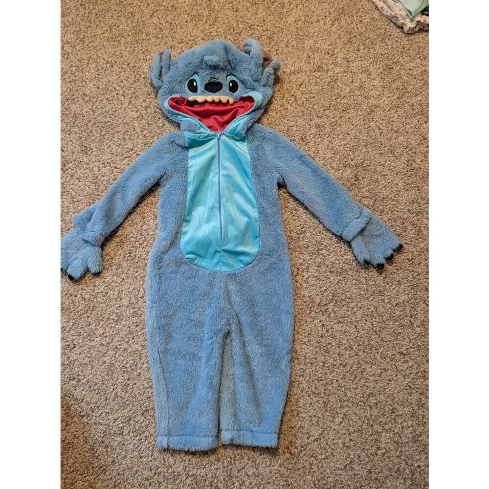 Disney Stitch Toddler Plush Hooded One Piece Costume Jumpsuit Blue 2T HALLOWEEN